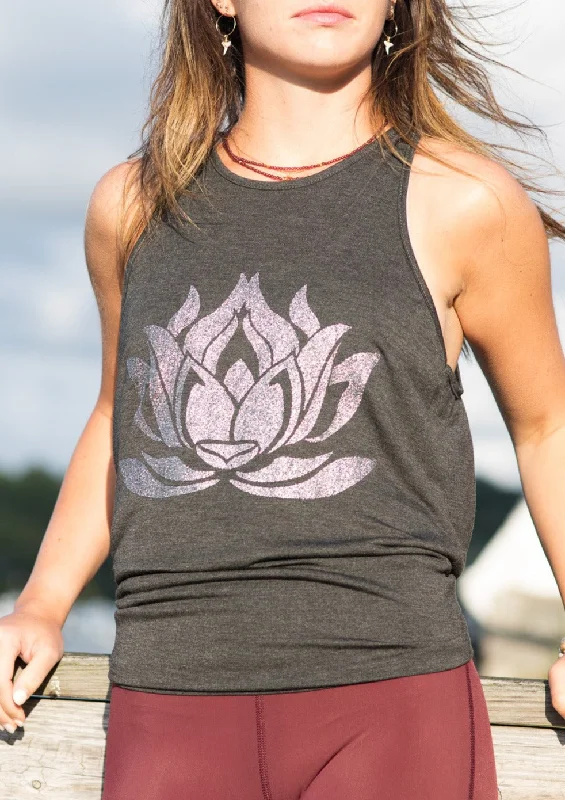 Yoga Wear At Unbeatable Prices Sparkle LOTUS Anthracite Camille Tie-Back Tank