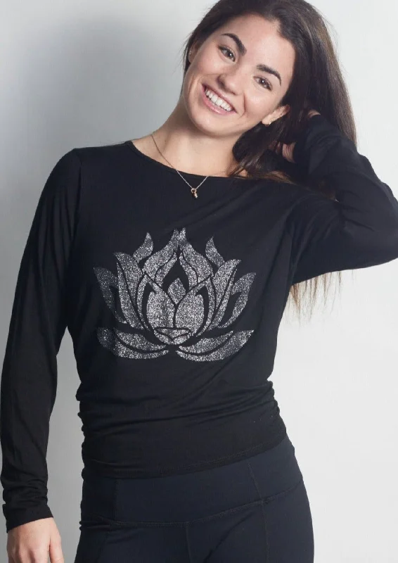 Lightweight, Breathable Yoga Wear At Special Prices Sparkle LOTUS Black Camille Long Sleeve