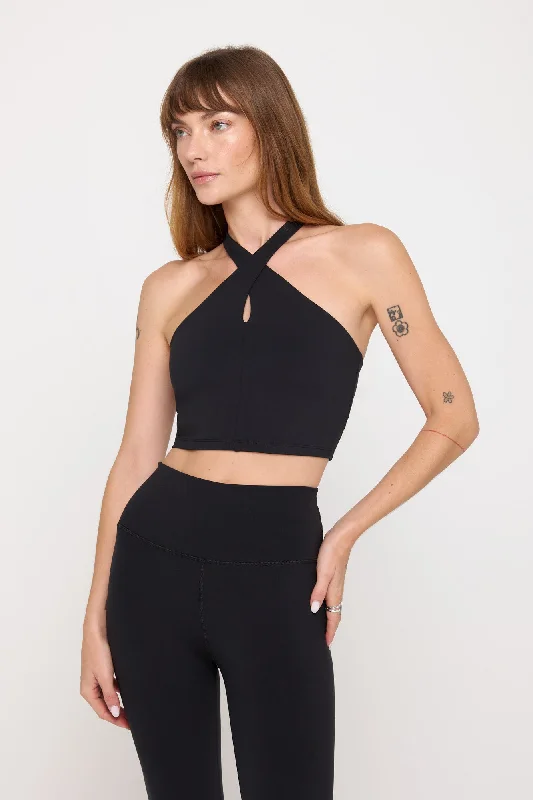 Move With Confidence In Discounted Yoga Outfits Jules Cross Neck Crop Tank