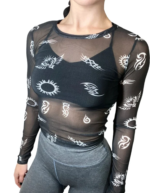 Master Every Pose With Premium Yoga Wear Deals TMD Sheer Long Sleeve Mesh Top