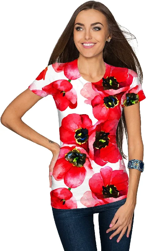 Sweat In Style With Yoga Clothing Discounts Tulip Salsa Zoe Red White Floral Print Designer Tee - Women