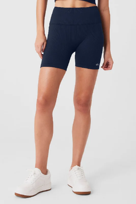 The Best Yoga Wear At The Best Prices 5" Seamless Ribbed Favorite Short - Navy