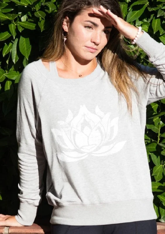 Breathe Easy In Comfortable Yoga Outfits WHITE LOTUS Heather Grey Boyfriend Sweatshirt