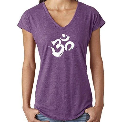 Elevate Your Style And Practice For Less Ladies Brushstroke AUM V-neck Tee Shirt