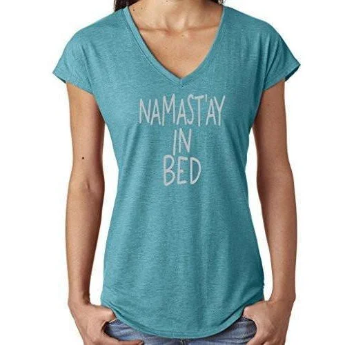 Unmissable Deals On Flexible Yoga Apparel Womens Namast'ay in Bed V-neck Tee Shirt