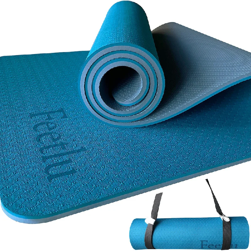 Affordable Luxury For Every Yoga Session Thick Yoga Mat 10mm (2/5")-TurkeyBlue/GrayBlue