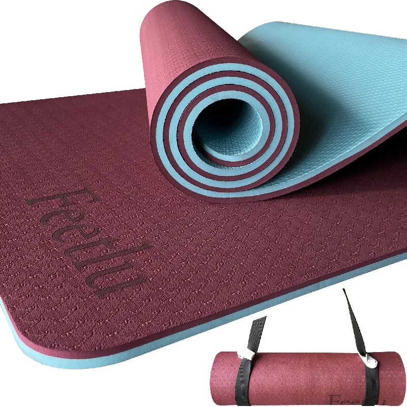 Flexible Prices For Flexible Moves Thick Yoga Mat 10mm (2/5")-Dark Red/Blue Gray