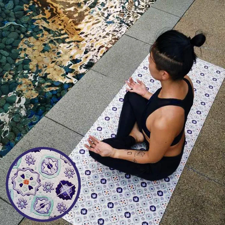 From Mat To Movement, Shop Yoga Deals Vegan Suede Yoga Mat - Peranakan tile Blue