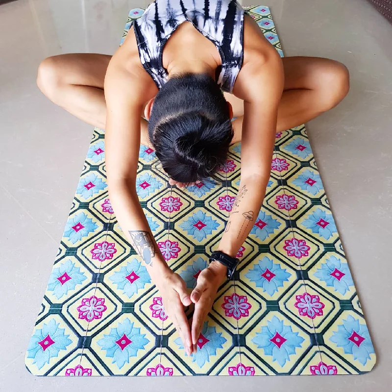 Essential Yoga Tools Now At Unbeatable Prices Vegan Suede Yoga Mat - Peranakan Yellow Tile