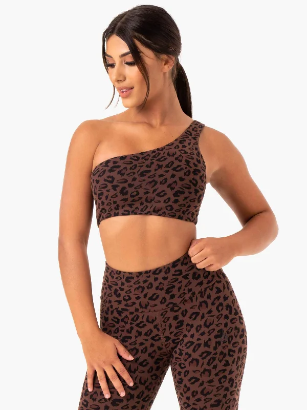 Premium Yoga Wear At Special Discounts Adapt One Shoulder Sports Bra - Chocolate Leopard Premium Yoga Wear At Special Discounts Adapt One Shoulder Sports Bra - Chocolate Leopard