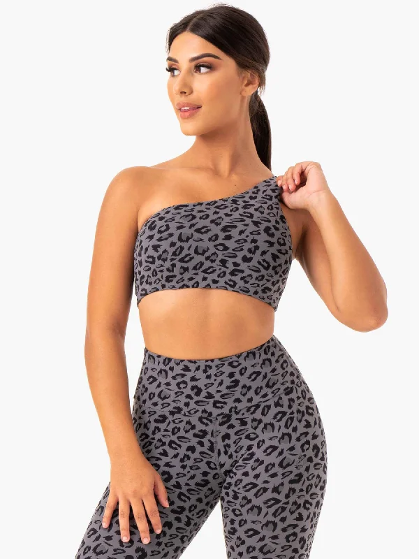 The Best Yoga Wear At The Best Prices Adapt One Shoulder Sports Bra - Grey Leopard