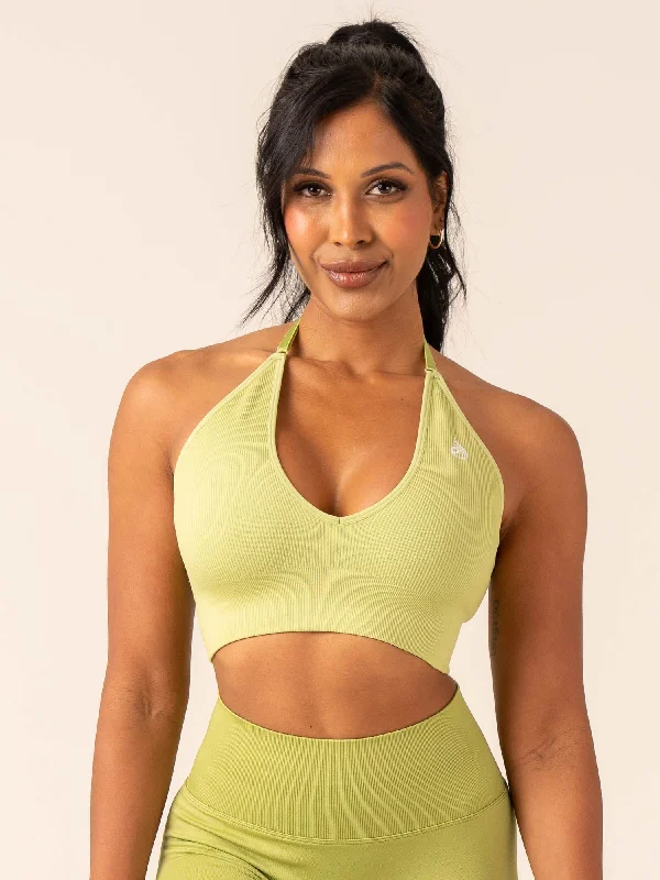 Yoga Wear At Unbeatable Prices Lift Rib Seamless Halter Sports Bra - Olive