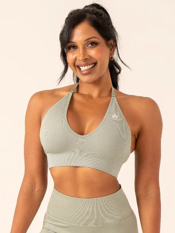 Flexibility Meets Affordability In Our Yoga Wear Sale Lift Rib Seamless Halter Sports Bra - Sage Flexibility Meets Affordability In Our Yoga Wear Sale Lift Rib Seamless Halter Sports Bra - Sage