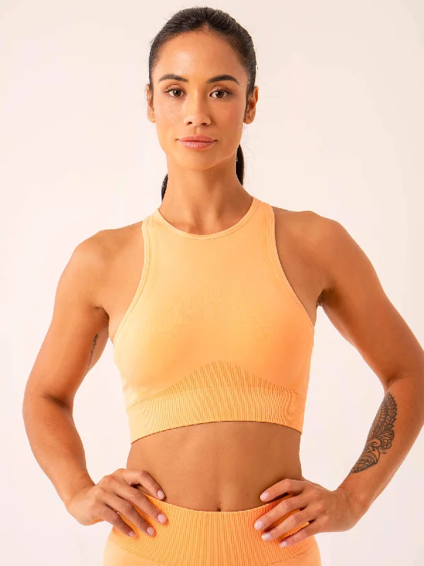 Flow Into Savings With Trendy Yoga Apparel Lift Seamless High Neck Sports Bra - Mango Flow Into Savings With Trendy Yoga Apparel Lift Seamless High Neck Sports Bra - Mango