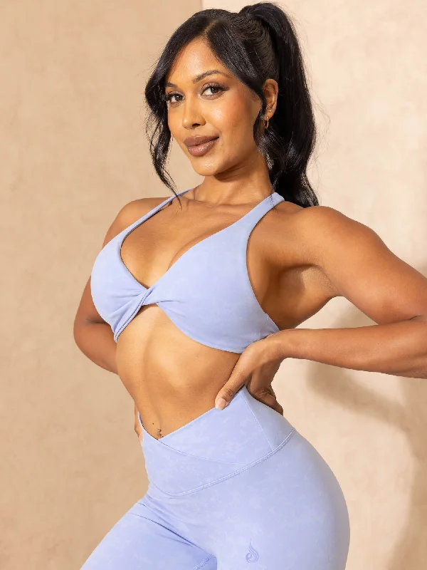 Soft, Stretchy, And Super Affordable Yoga Wear NKD Stonewash Twist Sports Bra - Cornflower Blue Stonewash Soft, Stretchy, And Super Affordable Yoga Wear NKD Stonewash Twist Sports Bra - Cornflower Blue Stonewash