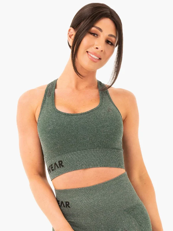 Don't Miss Out On Premium Yoga Wear Deals Seamless Staples Sports Bra - Forest Green Marl