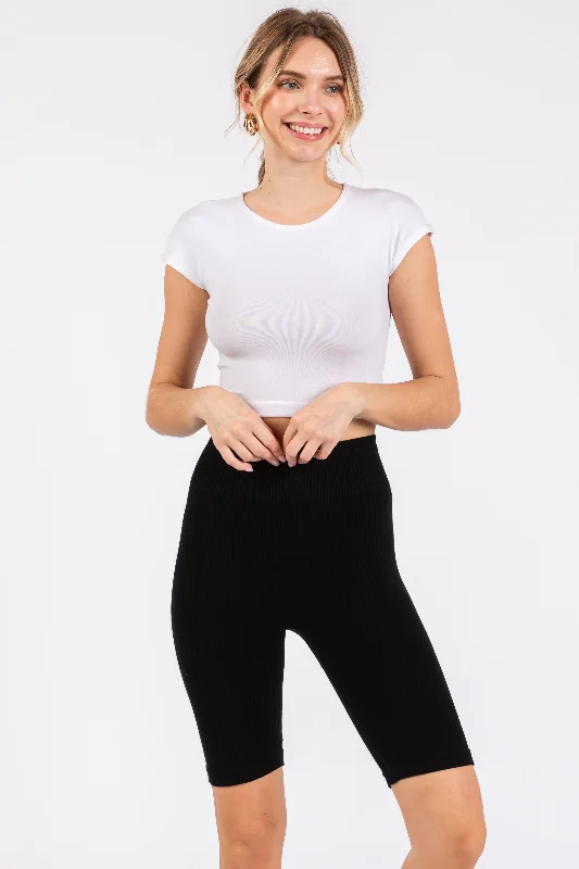Elevate Your Practice With Affordable Yoga Wear Black Rib Knit Biker Shorts