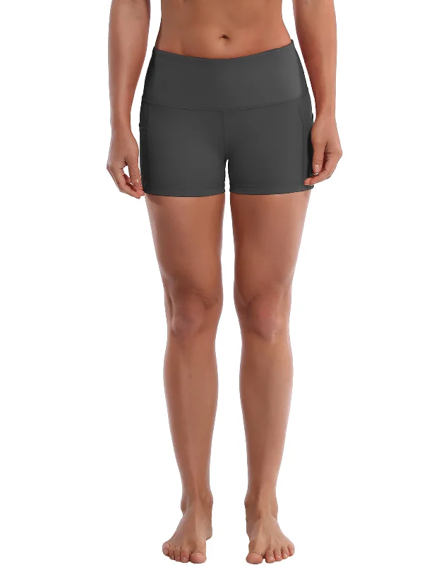Affordable Yoga Fashion For Every Pose 2.5" Side Pockets Yoga Shorts shadowcharcoal