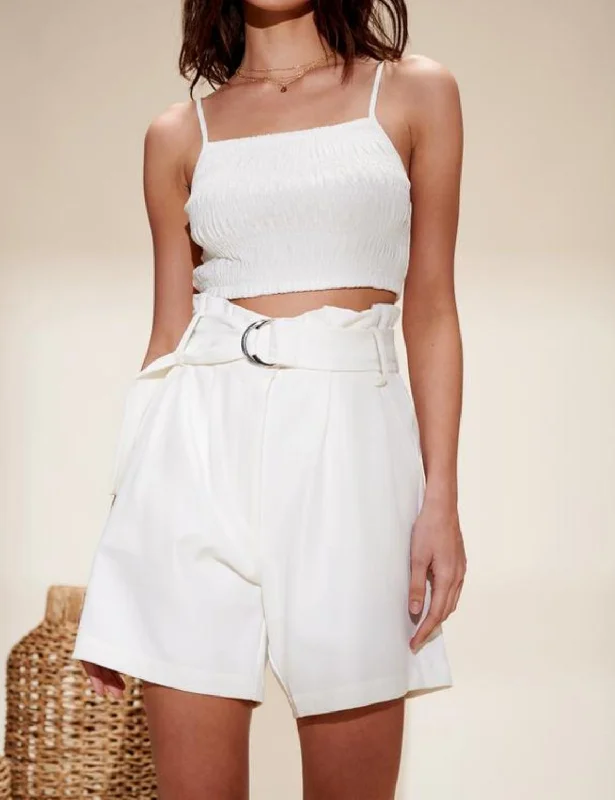 Breathe Easy In Comfortable Yoga Outfits Elaine Paper Bag Shorts In Ivory