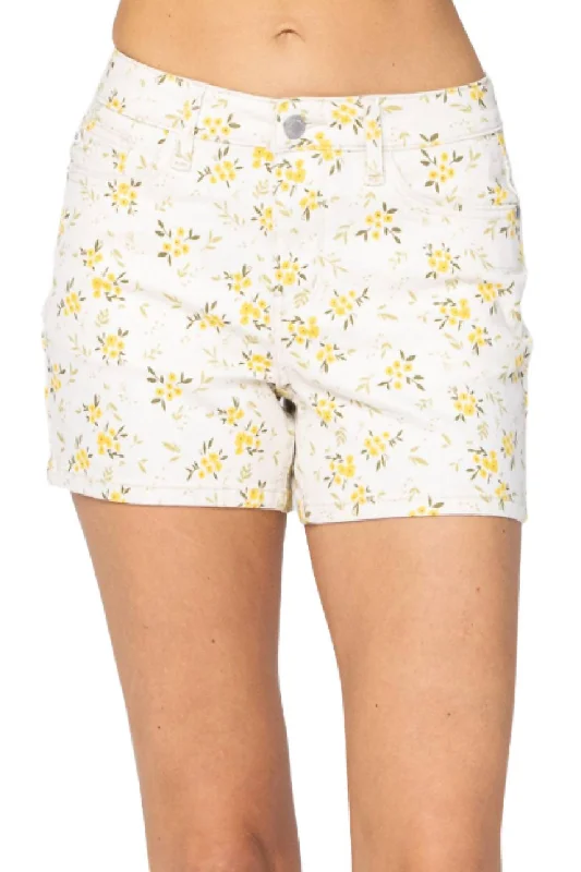 Soft, Stretchy, And Super Affordable Yoga Wear Flower Print Mid-Rise Shorts In Multi