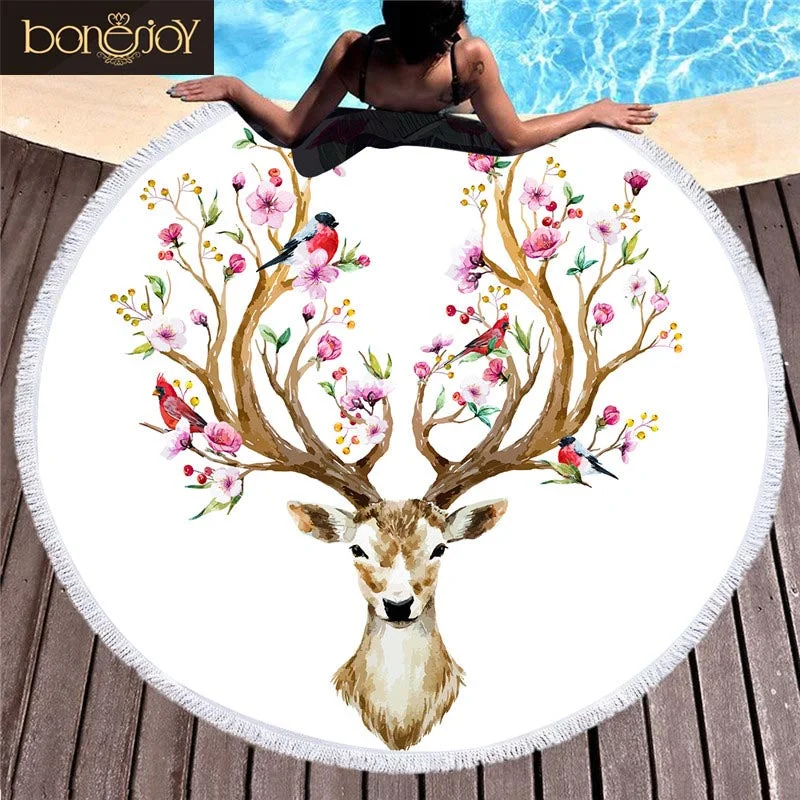 Stretch Your Budget With Our Yoga Sale Bonenjoy White Flower Deer Beach Towel Microfiber Tassel Bath Towel For Kid Adult
